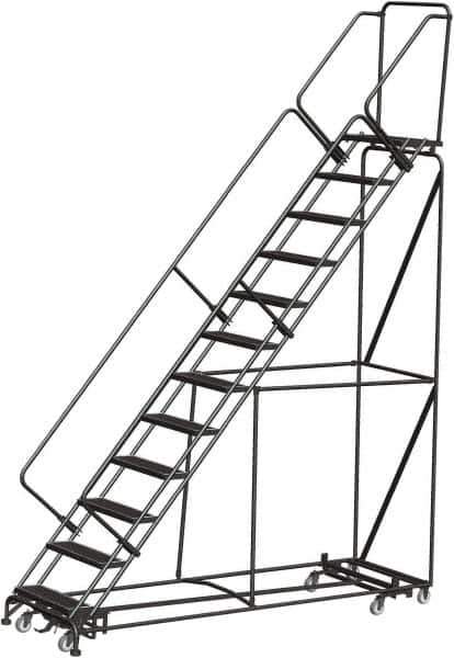 Ballymore - 153" 12 Step Rolling Warehouse Ladder - Lock Step Rolling Safety Ladder, 450 Lb Capacity, 120" Platform Height, 32" Base Width x 106" Base Depth, Perforated Tread - Industrial Tool & Supply