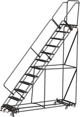 Ballymore - 153" 12 Step Rolling Warehouse Ladder - Lock Step Rolling Safety Ladder, 450 Lb Capacity, 120" Platform Height, 32" Base Width x 106" Base Depth, Perforated Tread - Industrial Tool & Supply