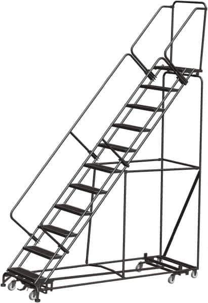 Ballymore - 143" 11 Step Rolling Warehouse Ladder - Lock Step Rolling Safety Ladder, 450 Lb Capacity, 110" Platform Height, 32" Base Width x 98" Base Depth, Perforated Tread - Industrial Tool & Supply