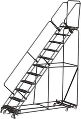 Ballymore - 143" 11 Step Rolling Warehouse Ladder - Lock Step Rolling Safety Ladder, 450 Lb Capacity, 110" Platform Height, 32" Base Width x 98" Base Depth, Perforated Tread - Industrial Tool & Supply