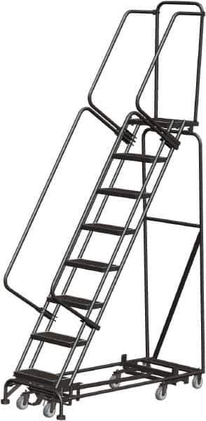 Ballymore - 113" 8 Step Rolling Warehouse Ladder - Lock Step Rolling Safety Ladder, 450 Lb Capacity, 80" Platform Height, 24" Base Width x 61" Base Depth, Perforated Tread - Industrial Tool & Supply