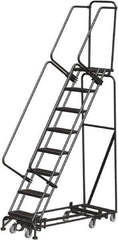Ballymore - 113" 8 Step Rolling Warehouse Ladder - Lock Step Rolling Safety Ladder, 450 Lb Capacity, 80" Platform Height, 24" Base Width x 61" Base Depth, Perforated Tread - Industrial Tool & Supply