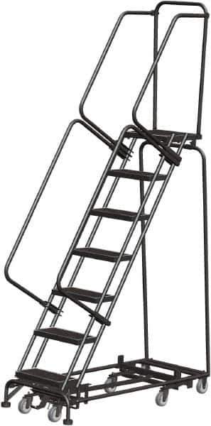 Ballymore - 103" 7 Step Rolling Warehouse Ladder - Lock Step Rolling Safety Ladder, 450 Lb Capacity, 70" Platform Height, 24" Base Width x 55" Base Depth, Perforated Tread - Industrial Tool & Supply