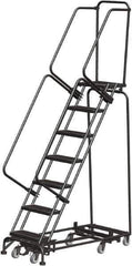 Ballymore - 103" 7 Step Rolling Warehouse Ladder - Lock Step Rolling Safety Ladder, 450 Lb Capacity, 70" Platform Height, 24" Base Width x 55" Base Depth, Perforated Tread - Industrial Tool & Supply