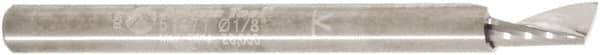 Amana Tool - 1/8" Cutting Diam x 1/4" Length of Cut, 1 Flute, Upcut Spiral Router Bit - Uncoated, Right Hand Cut, Solid Carbide, 1-1/2" OAL x 1/8" Shank Diam, 20° Helix Angle - Industrial Tool & Supply