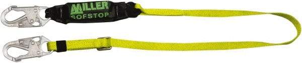 Miller - 6' Long, 310 Lb Capacity, 1 Leg Locking Snap Hook Harness Shock Absorbing Lanyard - 1-1/2" Diam, Polyester Webbing, Locking Snap Hook Anchorage Connection - Industrial Tool & Supply
