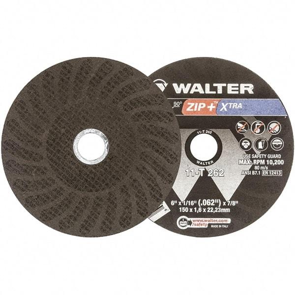 WALTER Surface Technologies - 6" 46 Grit Aluminum Oxide Cutoff Wheel - 1/16" Thick, 7/8" Arbor, 10,200 Max RPM, Use with Angle Grinders - Industrial Tool & Supply