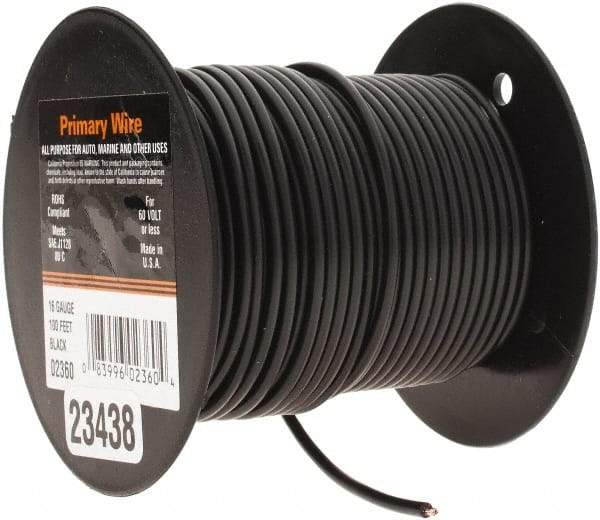 EastPenn - 16 AWG Automotive Plastic Insulated, Single Conductor Wire - 100' Long, Black - Industrial Tool & Supply