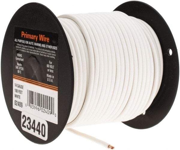 EastPenn - 14 AWG Automotive Plastic Insulated, Single Conductor Wire - 100' Long, White - Industrial Tool & Supply