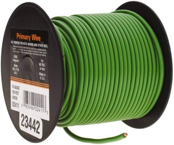 EastPenn - 14 AWG Automotive Plastic Insulated, Single Conductor Wire - 100' Long, Green - Industrial Tool & Supply