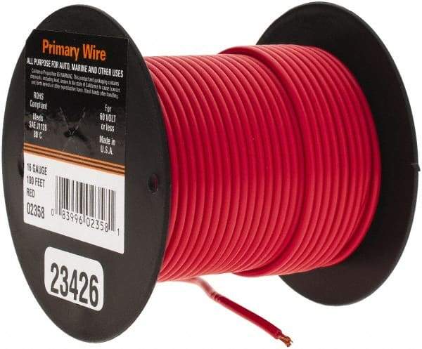 EastPenn - 16 AWG Automotive Plastic Insulated, Single Conductor Wire - 100' Long, Red - Industrial Tool & Supply