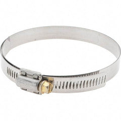 Made in USA - SAE Size 64, 3-9/16 to 4-1/2" Diam, Stainless Steel Protective Liner Worm Drive Clamp - Industrial Tool & Supply