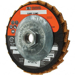 Standard Abrasives - 60 Grit, 4-1/2" Disc Diam, 5/8-11 Center Hole, Type 29 Flap Disc - 10,000 Max RPM, Arbor Attaching System, Coated - Industrial Tool & Supply