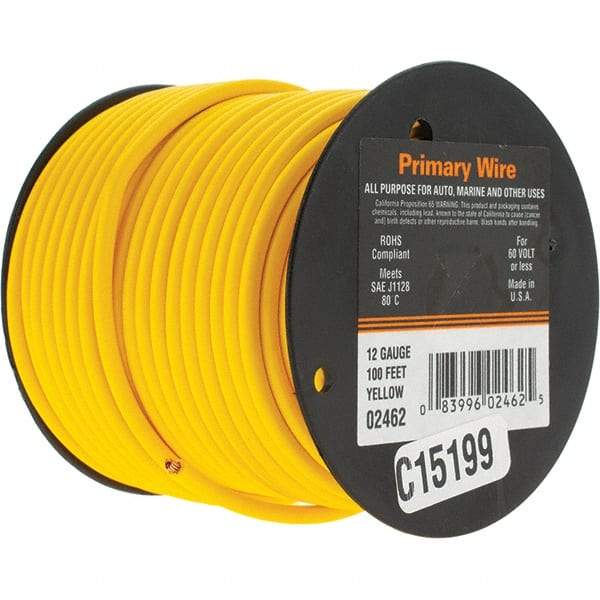 EastPenn - 12 AWG, 100' OAL, Hook Up Wire - Yellow Vinyl Jacket - Industrial Tool & Supply
