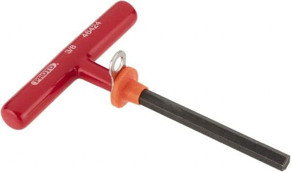 Proto - 3/8" Hex, Tethered T-Handle Cushion Grip, Hex Key - 6" OAL, Alloy Steel, Inch System of Measurement - Industrial Tool & Supply