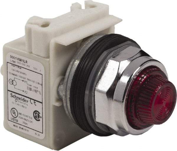 Schneider Electric - 120 VAC Red Lens LED Pilot Light - Round Lens, Screw Clamp Connector - Industrial Tool & Supply