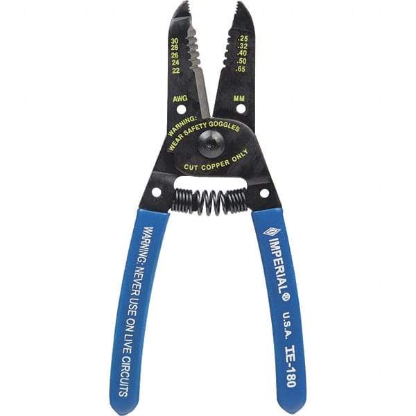 Imperial - 30 to 22 AWG Capacity Wire Stripper/Cutter - 6" OAL, Hardened Steel with Cushion Grip Handle - Industrial Tool & Supply