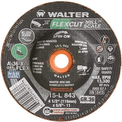 WALTER Surface Technologies - 4-1/2" 36 Grit Aluminum Oxide/Silicon Carbide Blend Cutoff Wheel - 5/8-11 Arbor, 13,300 Max RPM, Use with Angle Grinders - Industrial Tool & Supply