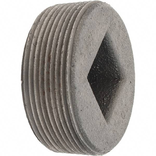 Made in USA - Class 150, 2" Black Pipe Countersunk Square Plug - Threaded, Malleable Iron - Industrial Tool & Supply
