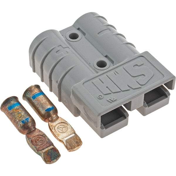 Made in USA - 6 AWG, 600 V, 50 A, Silver-Plated Copper Battery Connector - Gray - Industrial Tool & Supply