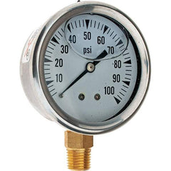 Value Collection - 2-1/2" Dial, 1/4 Thread, 0-100 Scale Range, Pressure Gauge - Industrial Tool & Supply