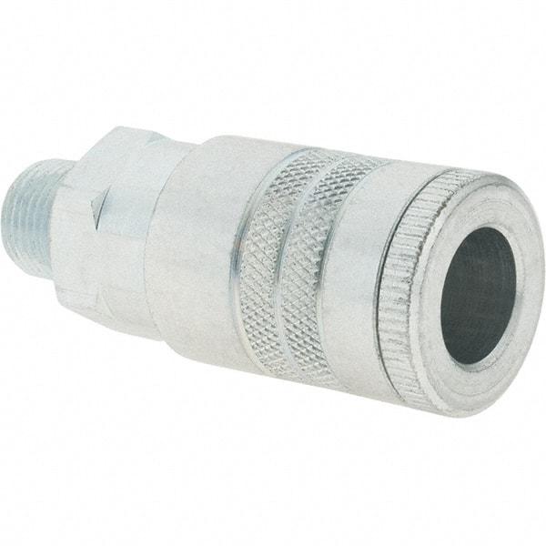 Parker - 3/8-18 Male NPTF Tru-Flate Automotive Pneumatic Hose Coupler - Steel, 1/2" Body Diam - Industrial Tool & Supply
