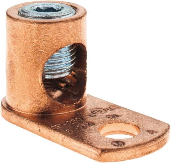 Made in USA - 6 AWG Noninsulated Crimp Connection Square Ring Terminal - 3/8" Stud, 1-31/32" OAL x 15/16" Wide, Copper Alloy Contact - Industrial Tool & Supply
