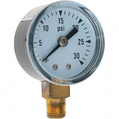 Value Collection - 1-1/2" Dial, 1/8 Thread, 0-30 Scale Range, Pressure Gauge - Lower Connection Mount - Industrial Tool & Supply