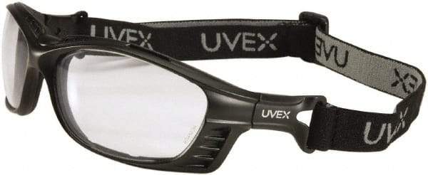 Uvex - Clear Lenses, Framed Safety Glasses - Anti-Fog, Black Polycarbonate Frame, Size Universal, Wrap Around - Industrial Tool & Supply