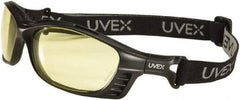 Uvex - Amber Lenses, Framed Safety Glasses - Anti-Fog, Black Polycarbonate Frame, Size Universal, Wrap Around - Industrial Tool & Supply