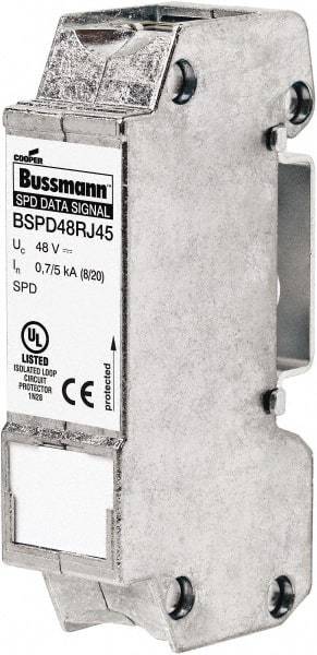 Cooper Bussmann - 1 Pole, 1 Phase, 76.91mm Long x 19mm Wide x 36.15mm Deep, Hardwired Surge Protector - DIN Rail Mount, 48 V, 34 VDC, 48 VAC Operating Voltage, 10 kA Surge Protection - Industrial Tool & Supply