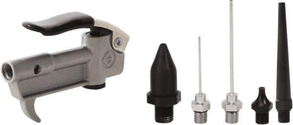 Value Collection - 6 Piece Aluminum Body Air Gun Kit - 1/4 NPT Inlet, 150 Max psi, Aluminum Hose - Industrial Tool & Supply
