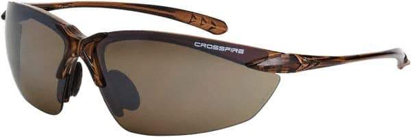 CrossFire - Brown Flash Mirror Lenses, Framed Safety Glasses - Scratch Resistant, Crystal Brown Frame, Size Universal, Wrap Around - Industrial Tool & Supply