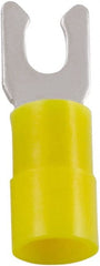 #10 Stud, 12 to 10 AWG Compatible, Partially Insulated, Crimp Connection, Locking Fork Terminal 0.354″ Fork Width, Nylon Insulation, Yellow, 1.142″ OAL, 0.039″ Thick