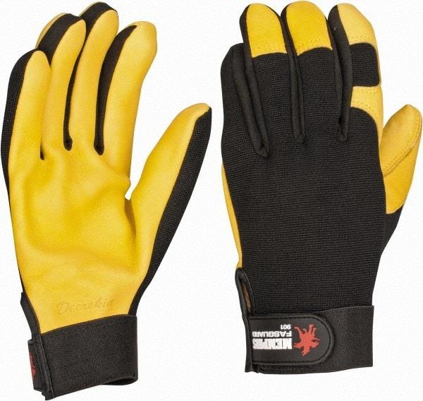 MCR Safety - Size 2XL Deerskin General Protection Work Gloves - For Work & Driver, Uncoated, Hook & Loop Cuff, Black/Yellow, Paired - Industrial Tool & Supply