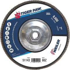 Weiler - 80 Grit, 7" Disc Diam, 5/8-11 Center Hole, Type 27 Zirconia Alumina Flap Disc - 8,600 Max RPM, Phenolic Backing, Arbor Attaching System, Coated - Industrial Tool & Supply