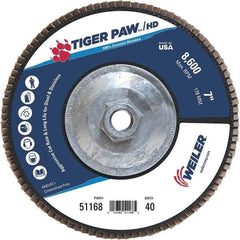 Weiler - 40 Grit, 7" Disc Diam, 5/8-11 Center Hole, Type 27 Zirconia Alumina Flap Disc - 8,600 Max RPM, Phenolic Backing, Arbor Attaching System, Coated - Industrial Tool & Supply