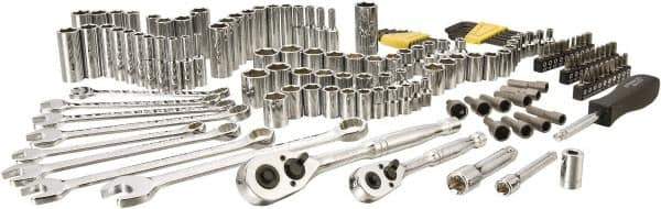 Stanley - 145 Piece 1/4" & 3/8" Drive Chrome Vanadium Finish Deep Well Socket Set - 6 Points, 5/32" to 11/16" (4mm to 17mm) Range, Inch/Metric Measurement Standard - Industrial Tool & Supply