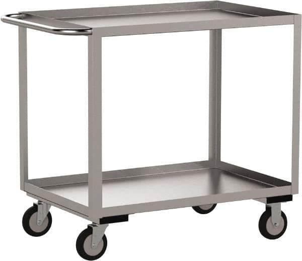Jamco - 1,200 Lb Capacity, 30" Wide x 48" Long x 35" High Service Cart - 2 Shelf, Stainless Steel, 2 Rigid/2 Swivel Casters - Industrial Tool & Supply