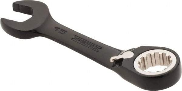 Proto - 15mm 12 Point Offset Combination Wrench - 15° Offset Angle, 4-11/16" OAL, Steel, Black Chrome Finish - Industrial Tool & Supply