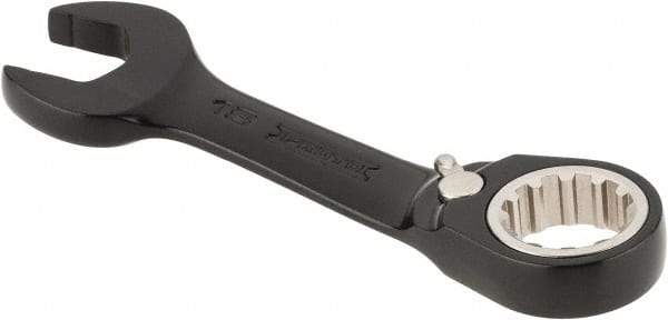 Proto - 18mm 12 Point Offset Combination Wrench - 15° Offset Angle, 5-5/32" OAL, Steel, Black Chrome Finish - Industrial Tool & Supply