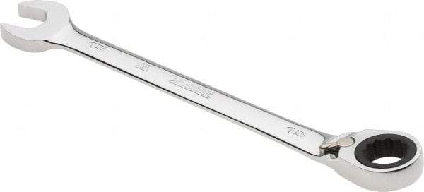 Proto - 15mm 12 Point Combination Wrench - 0° Offset Angle, 7-7/8" OAL, Steel, Chrome Finish - Industrial Tool & Supply