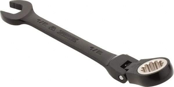 Proto - 1/2" 12 Point Flexhead Combination Wrench - 15° Offset Angle, 6" OAL, Steel, Black Chrome Finish - Industrial Tool & Supply