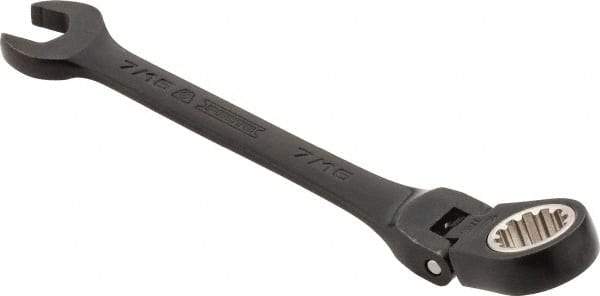 Proto - 7/16" 12 Point Flexhead Combination Wrench - 15° Offset Angle, 5" OAL, Steel, Black Chrome Finish - Industrial Tool & Supply
