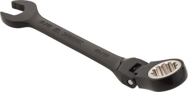 Proto - 5/8" 12 Point Flexhead Combination Wrench - 15° Offset Angle, 7" OAL, Steel, Black Chrome Finish - Industrial Tool & Supply