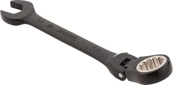Proto - 17mm 12 Point Flexhead Combination Wrench - 15° Offset Angle, 7" OAL, Steel, Black Chrome Finish - Industrial Tool & Supply
