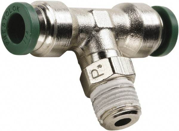 Parker - 3/8" Outside Diam, 1/2 NPT, Nickel Plated Brass Push-to-Connect Tube Male Swivel Branch Tee - 300 Max psi, Tube to Male NPT Connection, Buna-N O-Ring - Industrial Tool & Supply