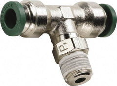 Parker - 3/8" Outside Diam, 1/2 NPT, Nickel Plated Brass Push-to-Connect Tube Male Swivel Branch Tee - 300 Max psi, Tube to Male NPT Connection, Buna-N O-Ring - Industrial Tool & Supply
