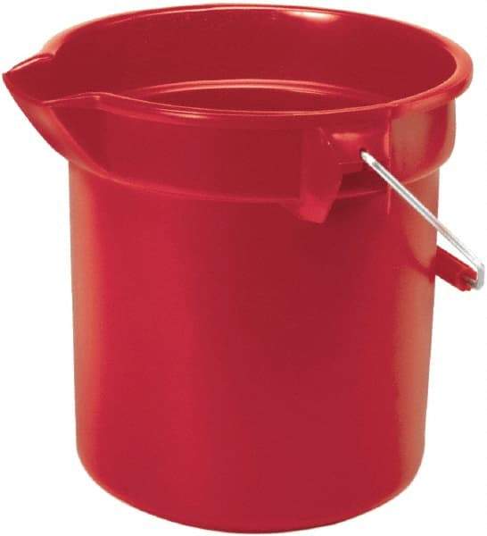 Rubbermaid - 14 Qt, 285.75mm High, High-Density Polyethylene Round Red Single Pail with Pour Spout - Handle Included, 12" Top Diam - Industrial Tool & Supply