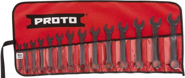 Proto - 14 Piece, 6mm to 19mm, 12 Point Extra Short Combination Wrench Set - Metric Measurement Standard, Black Oxide Finish, Comes in Tool Roll - Industrial Tool & Supply